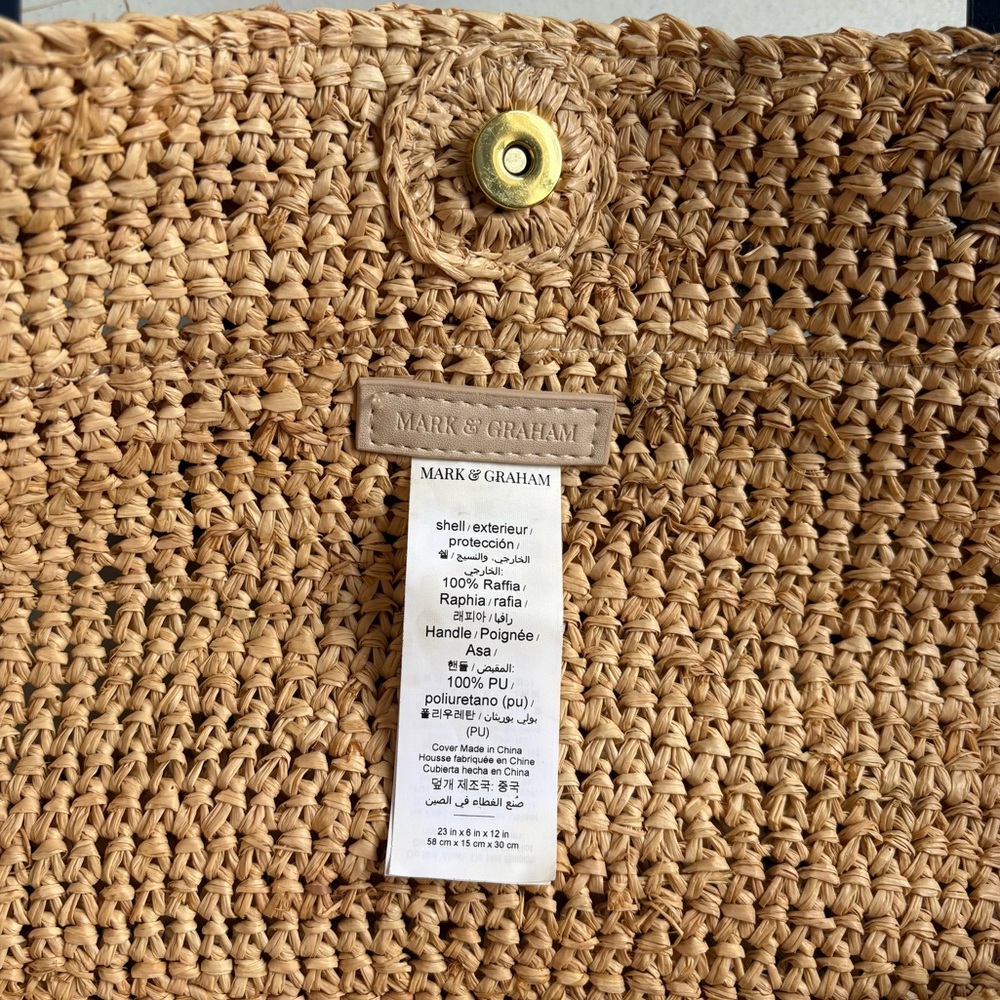 Mark & Graham Tan and Blue Raffia Ruffle Tote Bag NWOT Beach Pool Bag - Picture 11 of 13